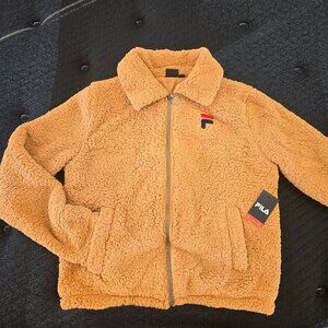 Fila Women's Tan/Brown Soft Fleece Sherpa Full Zip Collared Jacket Size Large
